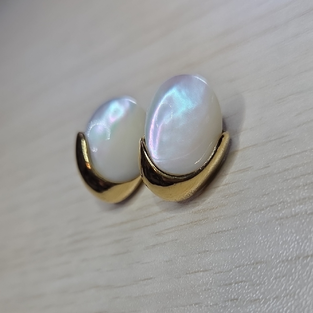 Vintage Butler Gold-Tone & Faux Mother Of Pearl Stud Back Earrings